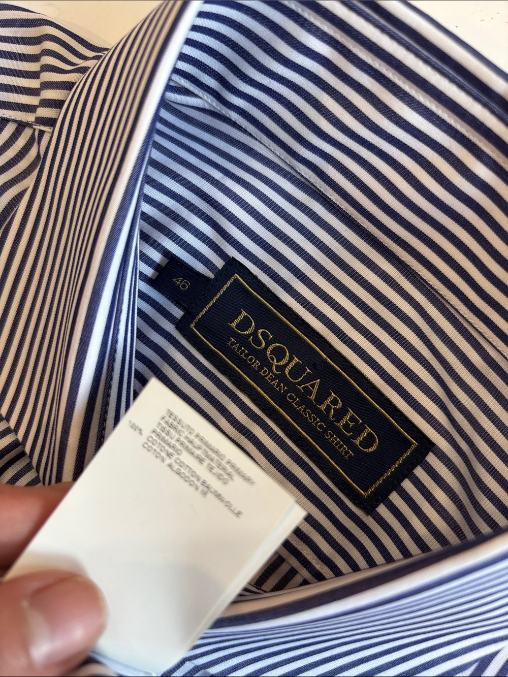 DSQUARED2 Blue White Stripe Dress Shirt Slim Fit Cotton EU46 US36 Cocktail - Picture 14 of 16